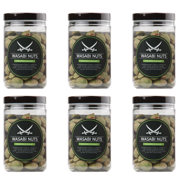 6 x Sansibar Wasabi-Erdnüsse 150g, knackig geröstete Erdnüsse, umhüllt von einer feurig-scharfen Wasabi-Kruste, die den Geschmack des kultigen Sansibar-Restaurants auf Sylt nach Hause bringt.