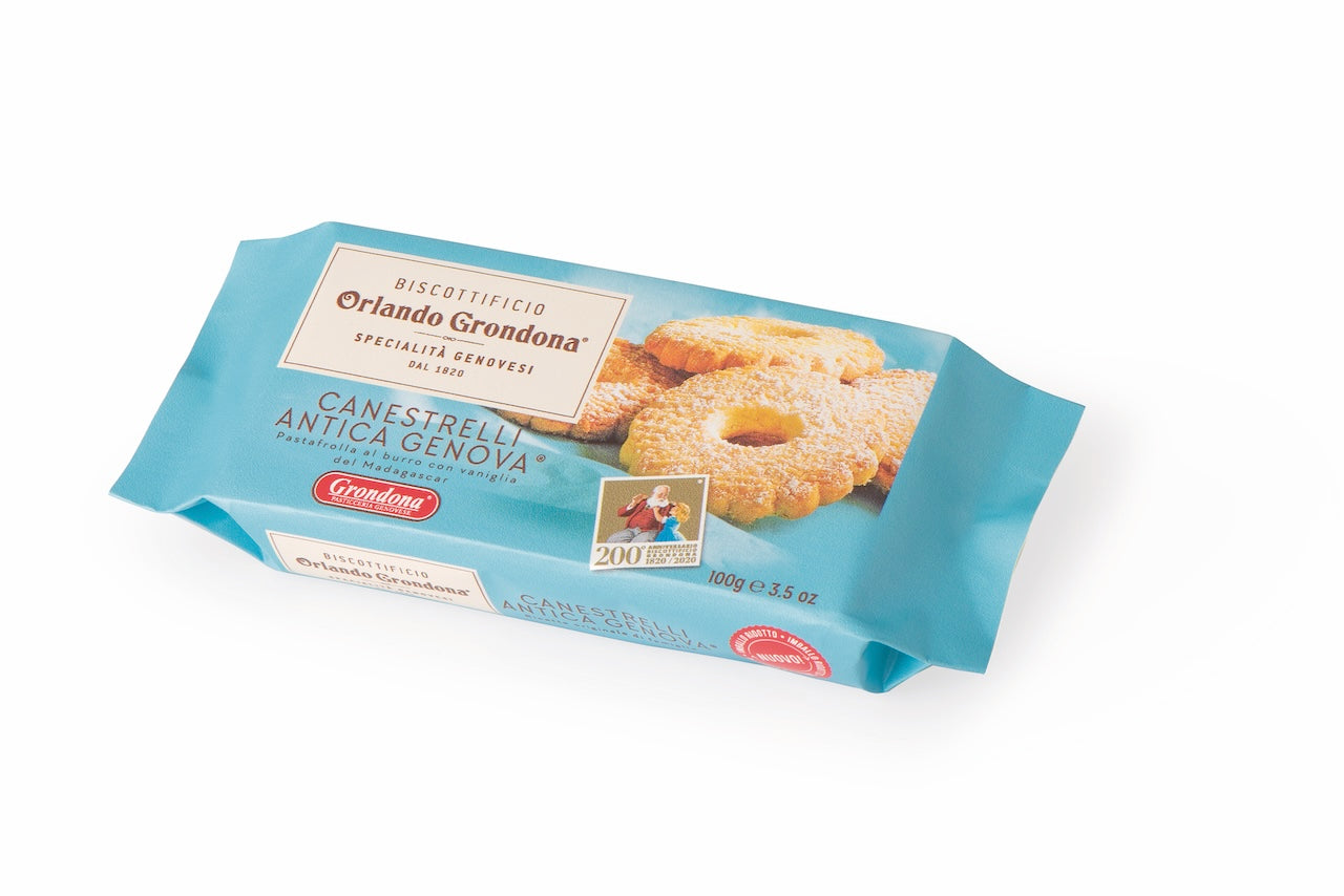 Zarte, knusprige Canestrelli Antica Genova® aus Italien. Handgemacht aus frischer Butter, Vanille und Zitrone – ein traditionelles Gebäck für Genießer.