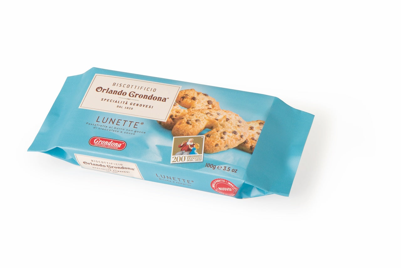 Entdecken Sie die Lunette Grondona – italienische Kekse mit Kokos und Schokoladentropfen. Handgemacht nach ligurischer Tradition, exotisch und unwiderstehlich.