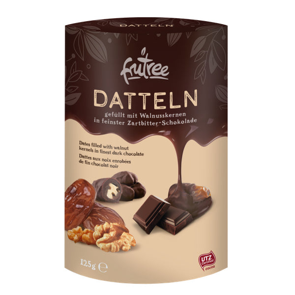 Frutree Datteln mit Walnüssen umhüllt von Zartbitterschokolade – gesunder Snack ohne Zuckerzusatz -150g
