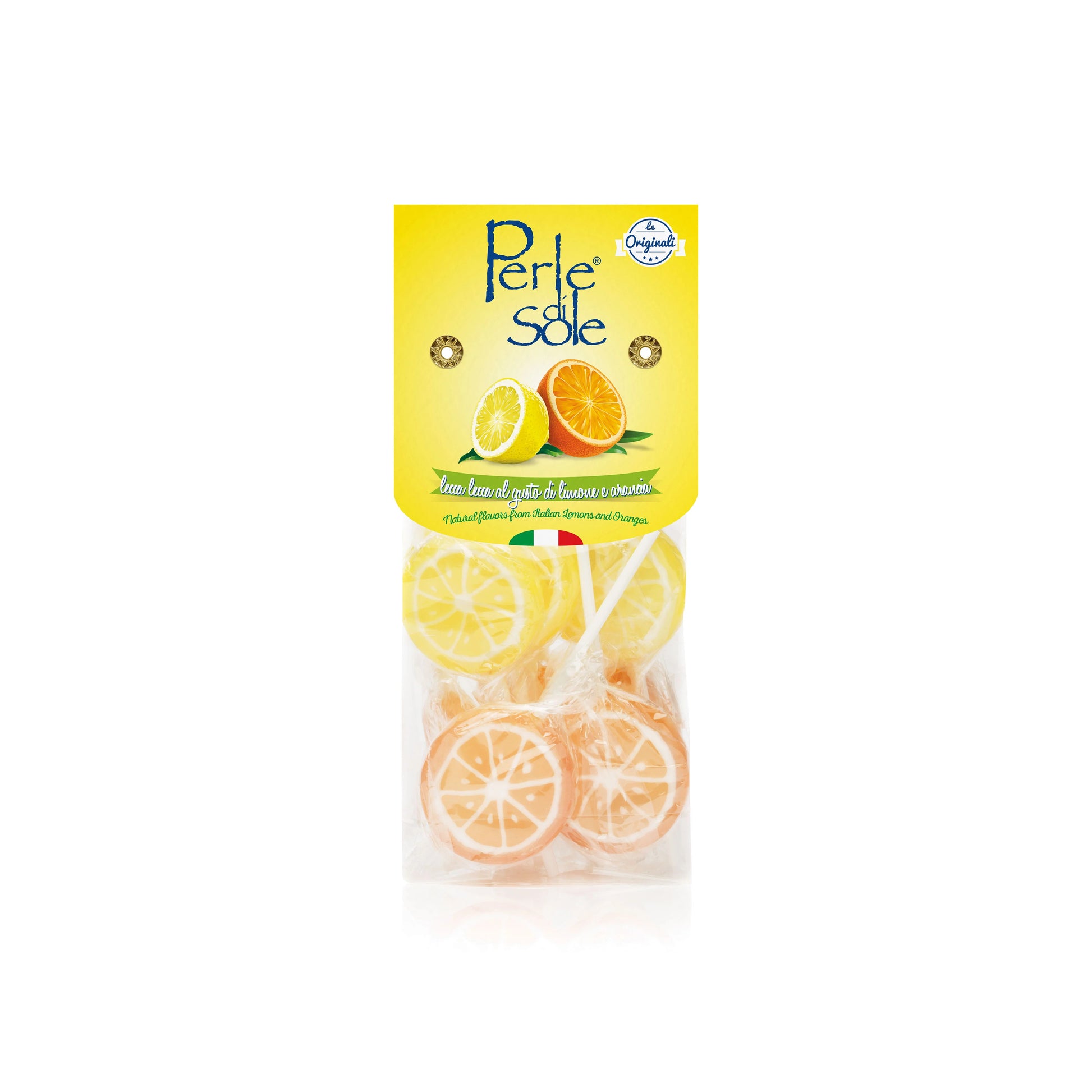Perle di Sole Zitronen- und Orangen-Lutscher – 100 % hergestellt in Italien, mit natürlichen Aromen und Farben, glutenfrei und gentechnikfrei“