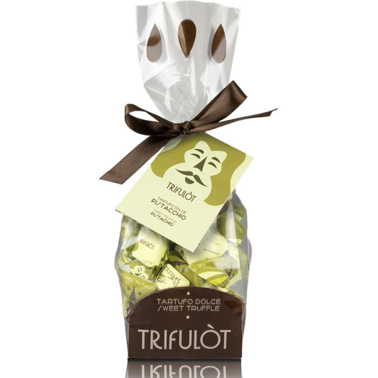 Tartuflanghe Trifulot Pistazie 180g – weiße Schokolade mit 23% Pistazienfüllung und einer salzigen Note, ausgezeichnet bei den International Chocolate Awards