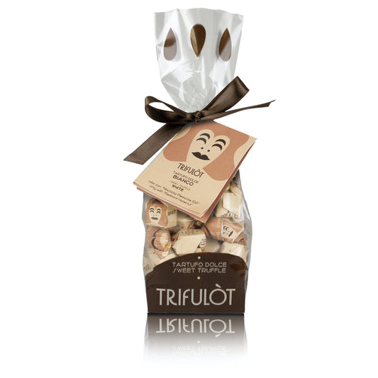 Trifulòt TartufLanghe, köstliche Pralinen aus hochwertiger Schokolade und Piemonteser Haselnüssen, die für ihren unverwechselbaren Geschmack und ihre Auszeichnungen bekannt sind.